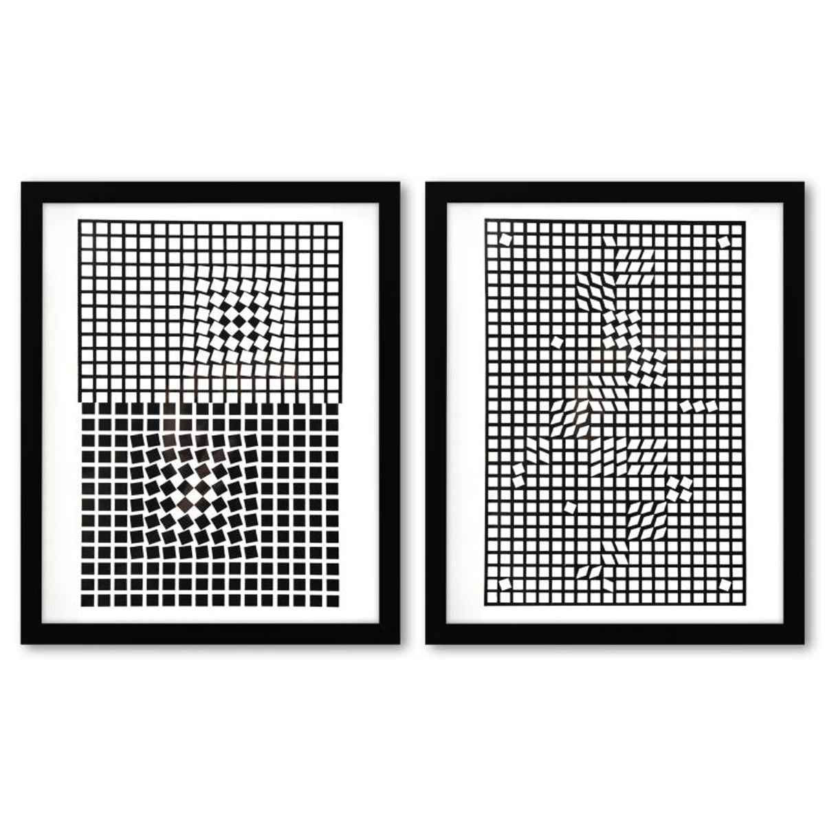 Victor Vasarely (1908-1997), "Eridan - 3 et TLINKO de la serie Corpusculaires (Diptych)" Framed 1973 Heliogravure Prints with Letter of Authenticity