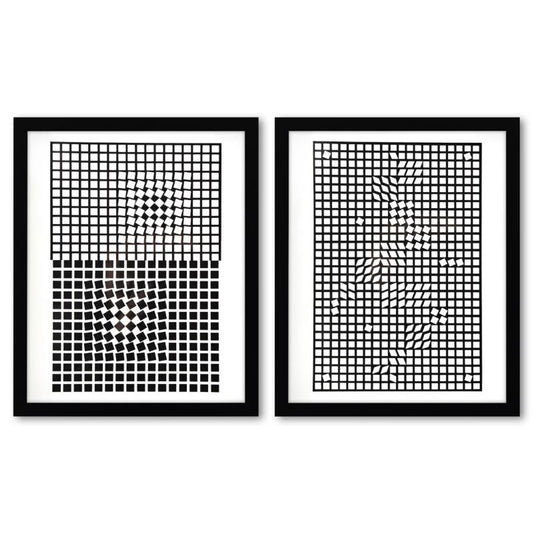 Victor Vasarely (1908-1997), "Eridan - 3 et TLINKO de la serie Corpusculaires (Diptych)" Framed 1973 Heliogravure Prints with Letter of Authenticity