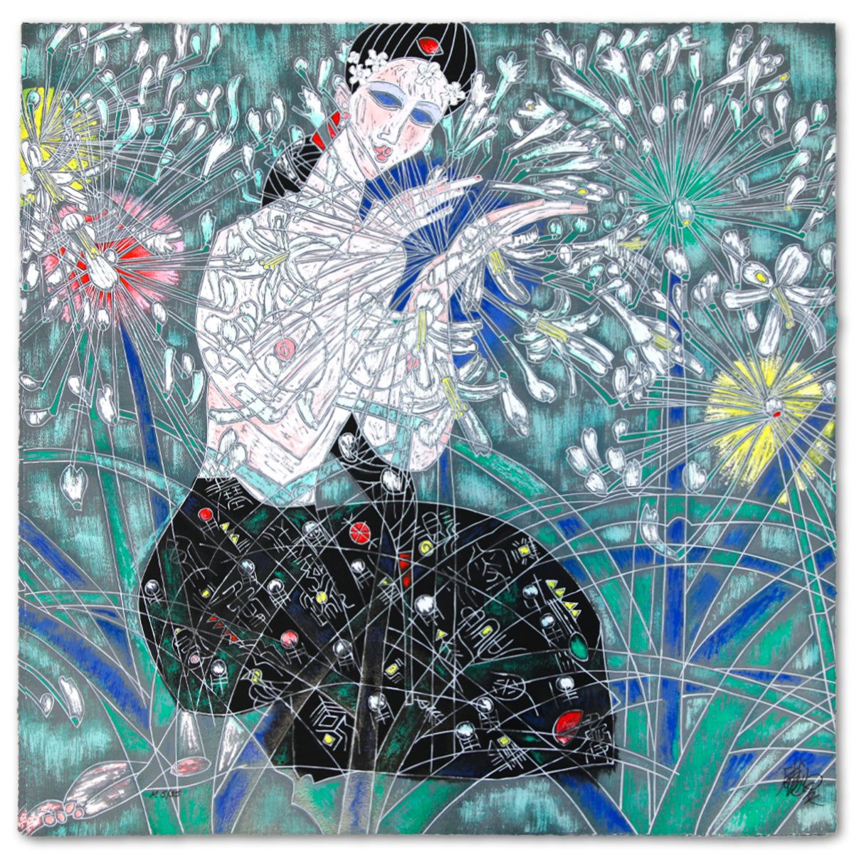Jian Tie Feng- Silkscreen "Morning Flowers"