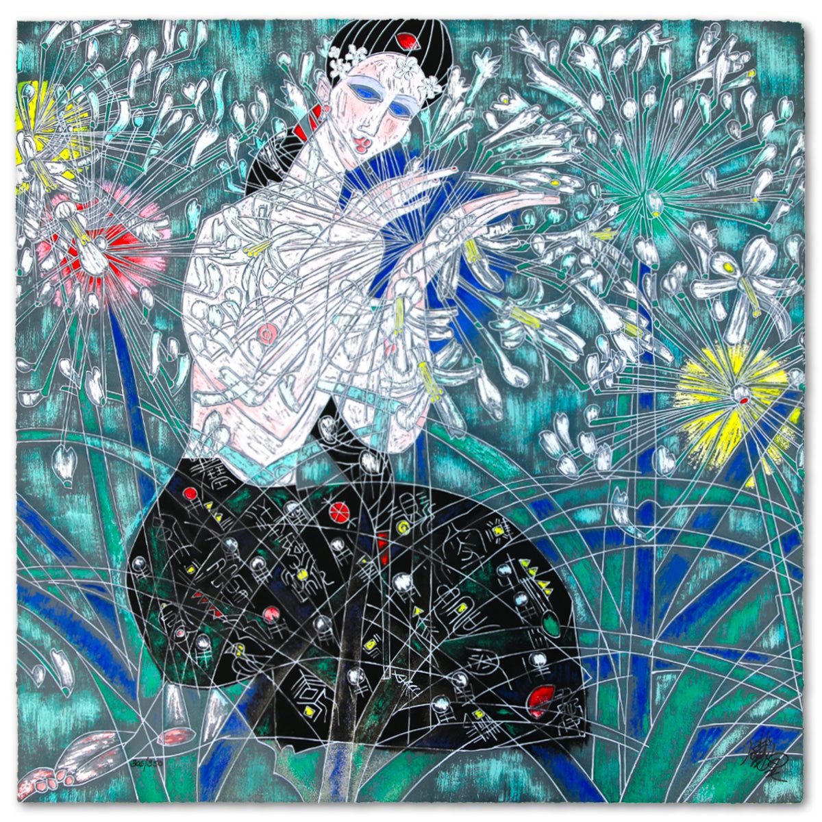 Jian Tie Feng- Silkscreen "Morning Flowers"