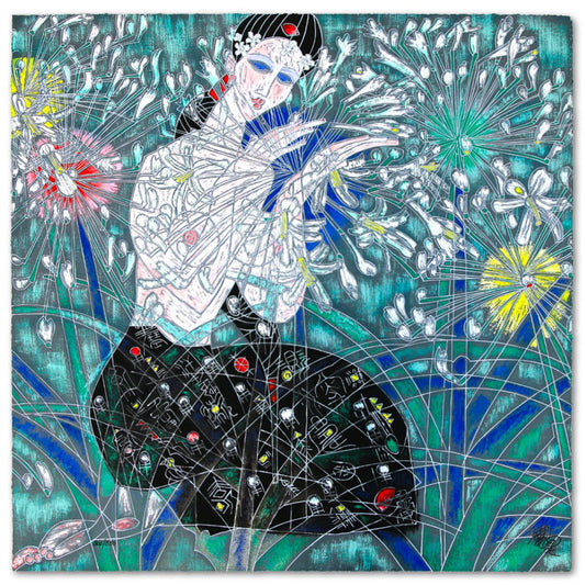 Jian Tie Feng- Silkscreen "Morning Flowers"