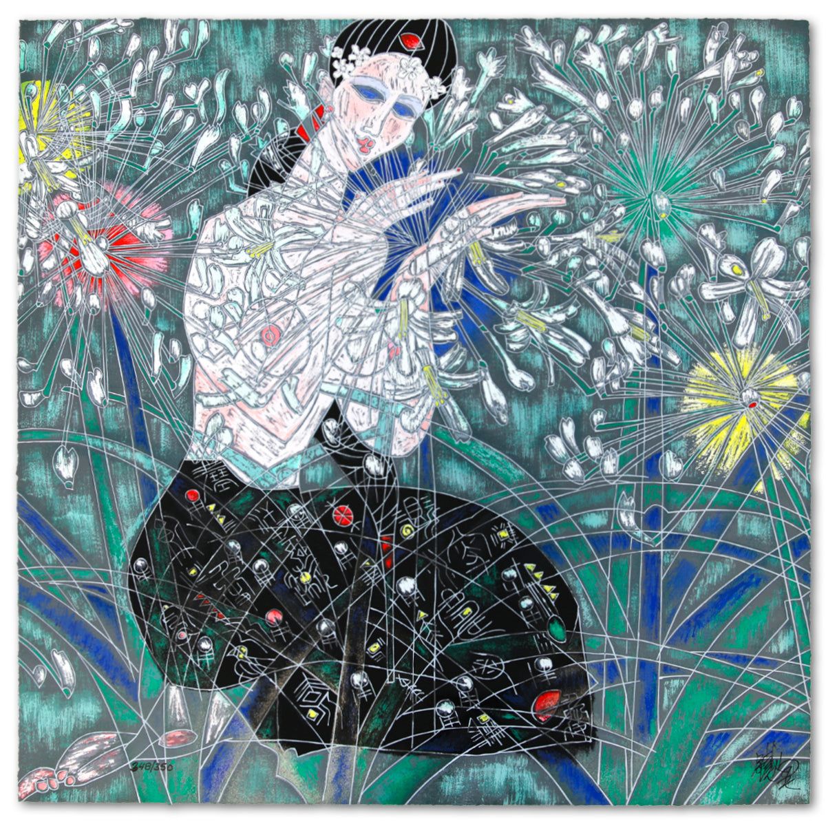 Jian Tie Feng- Silkscreen "Morning Flowers"