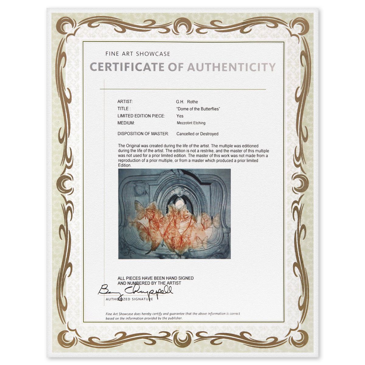G.H Rothe- Mezzotint Etching "Dome of the Butterflies"