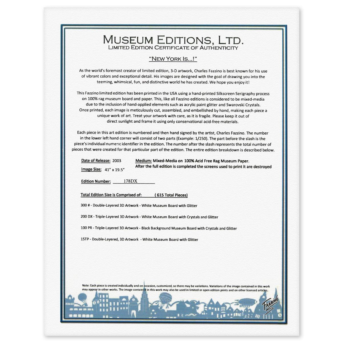 Charles Fazzino- 3D Construction Silkscreen Serigraph "NEW YORK IS"