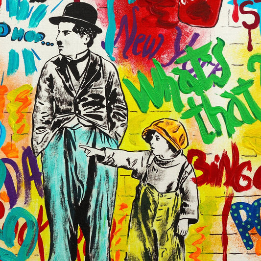 Nastya Rovenskaya- Original Mixed Media on Canvas "Wanna be like Chaplin"