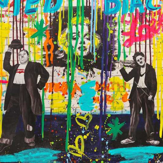 Nastya Rovenskaya- Original Mixed Media on Canvas "Chaplin and Hardy"