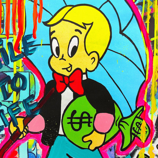Nastya Rovenskaya- Original Mixed Media on Canvas "Wealth Under Shelter"