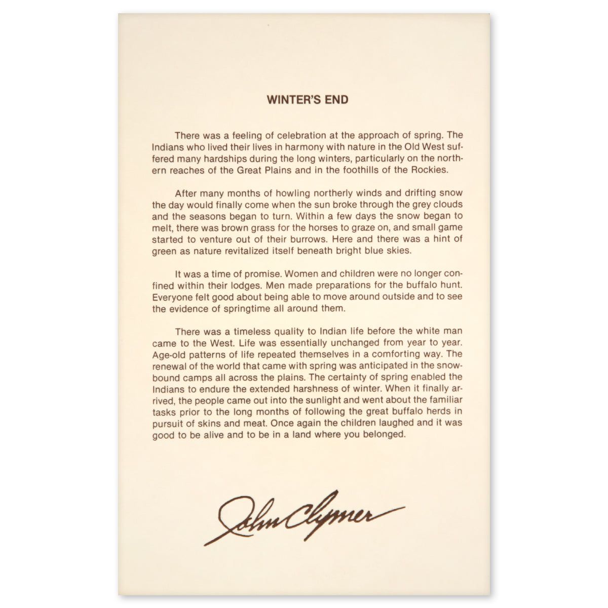 John Clymer- Offset Lithograph "Winter's End"