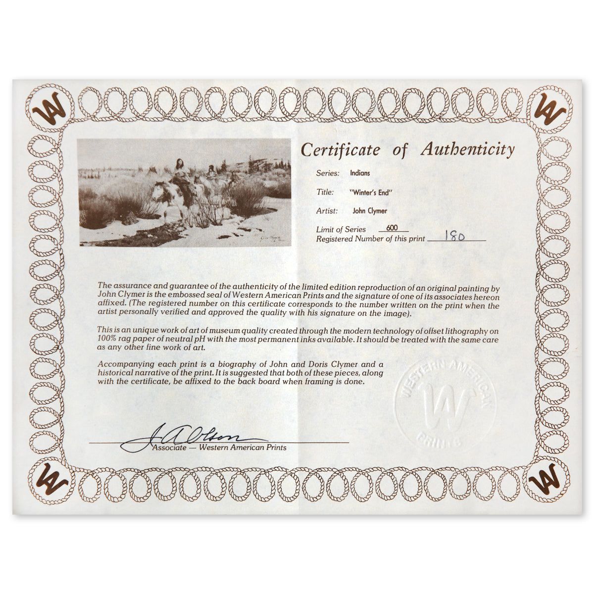 John Clymer- Offset Lithograph "Winter's End"