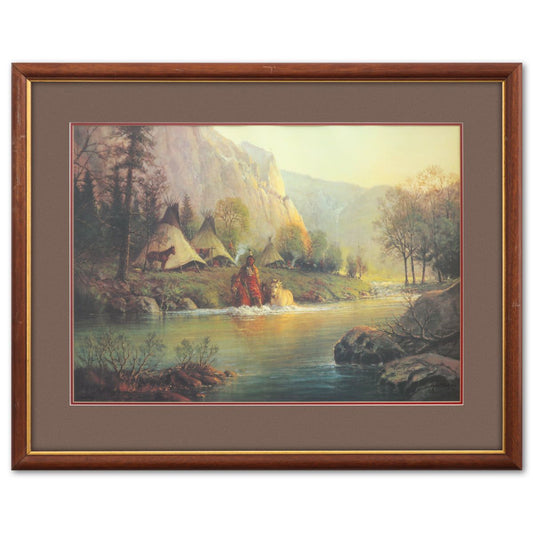 Guy Harvey- Offset Lithograph "Indian on the River With a Horse"