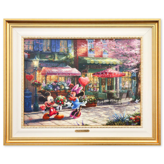 Thomas Kinkade- Hand Embellished Giclee on Canvas "Mickey and Minnie Sweetheart Cafe"