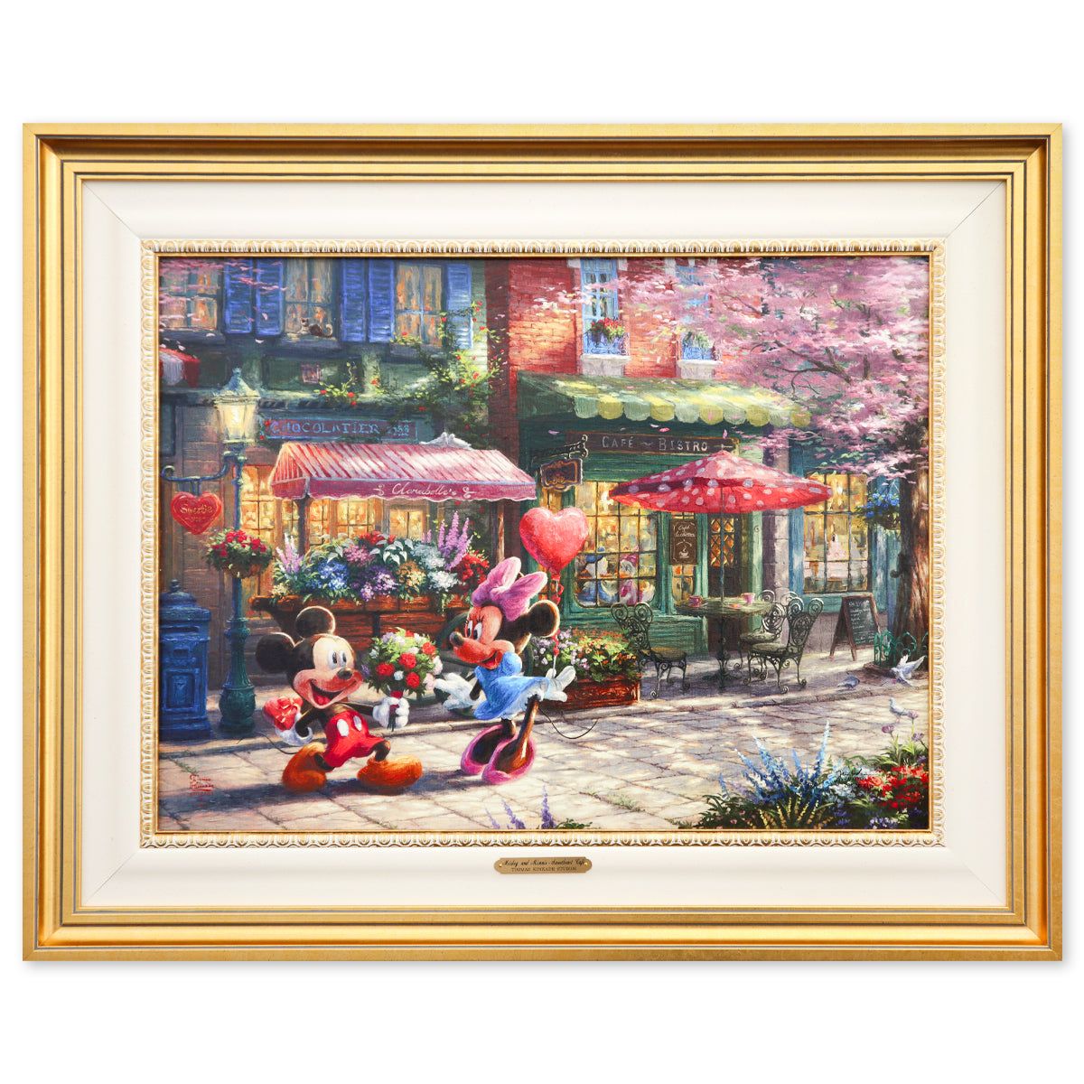 Thomas Kinkade- Hand Embellished Giclee on Canvas "Mickey and Minnie Sweetheart Cafe"