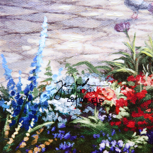 Thomas Kinkade- Hand Embellished Giclee on Canvas "Mickey and Minnie Sweetheart Cafe"