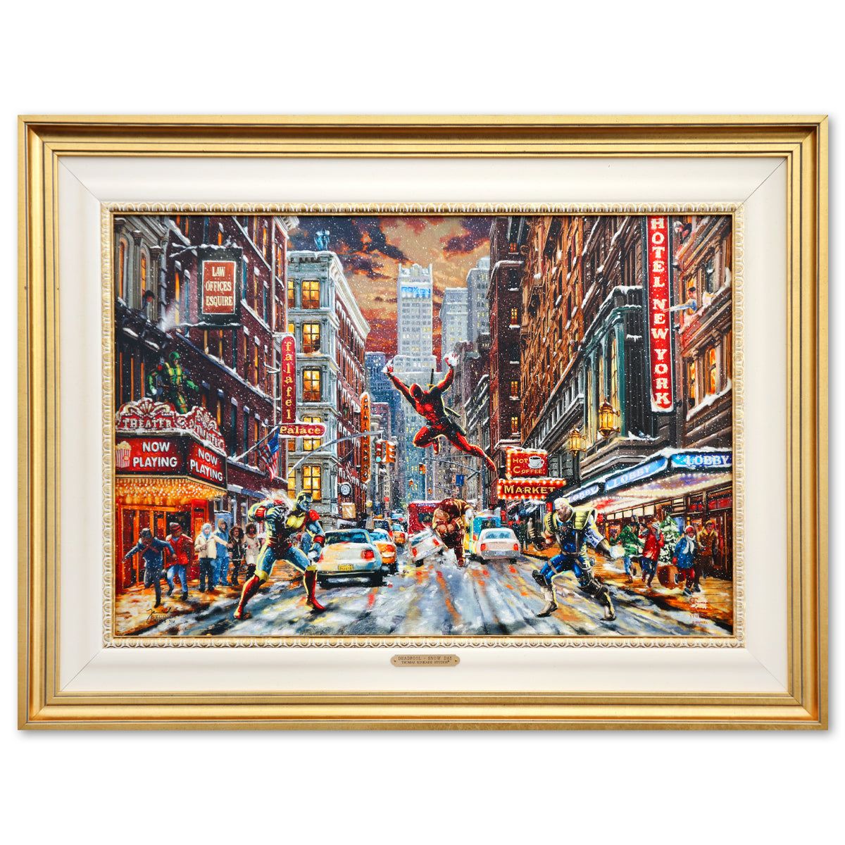 Thomas Kinkade- Hand Embellished Giclee on Canvas "Deadpool- Snow Day"