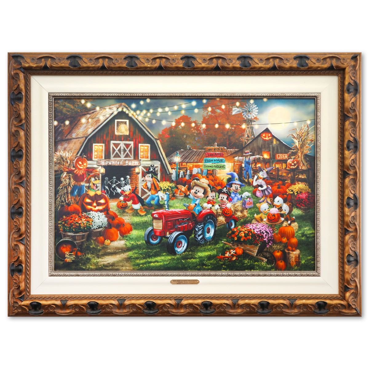 Thomas Kinkade- Hand Embellished Giclee on Canvas "Mickey and Minnie Pumpkin Festival"