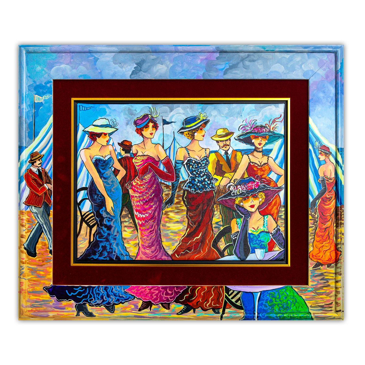 Patricia Govezensky- Original Acrylic with Hand Painted Frame "Carnival Reflections"