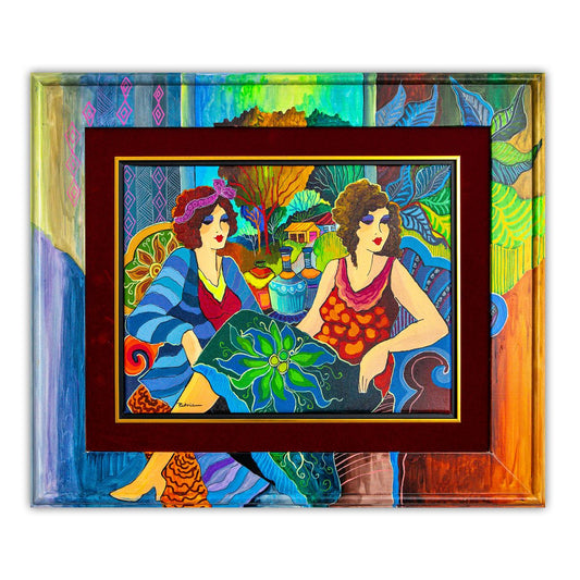 Patricia Govezensky- Original Acrylic with Hand Painted Frame "The Gathering"