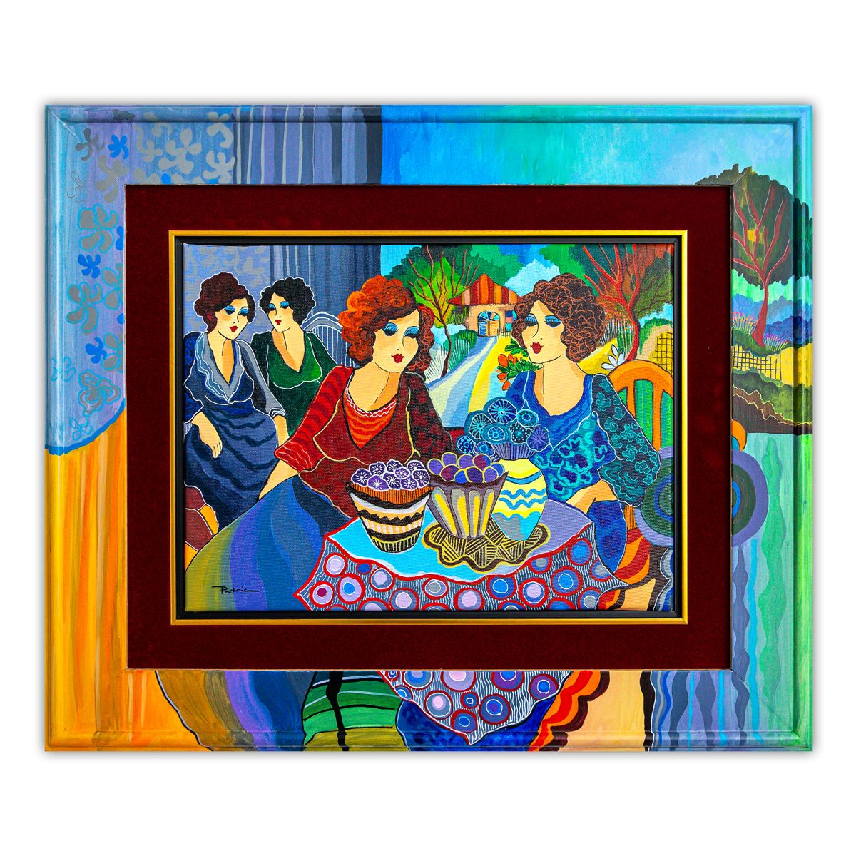 Patricia Govezensky- Original Acrylic with Hand Painted Frame "Moments of Joy"