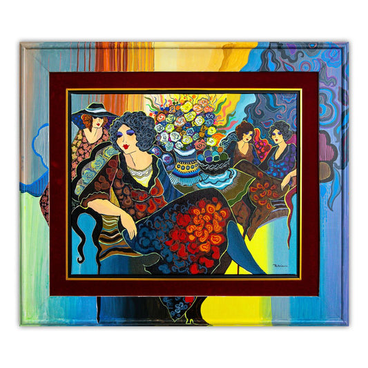Patricia Govezensky- Original Acrylic with Hand Painted Frame "Whispers of Wine and Laughter"