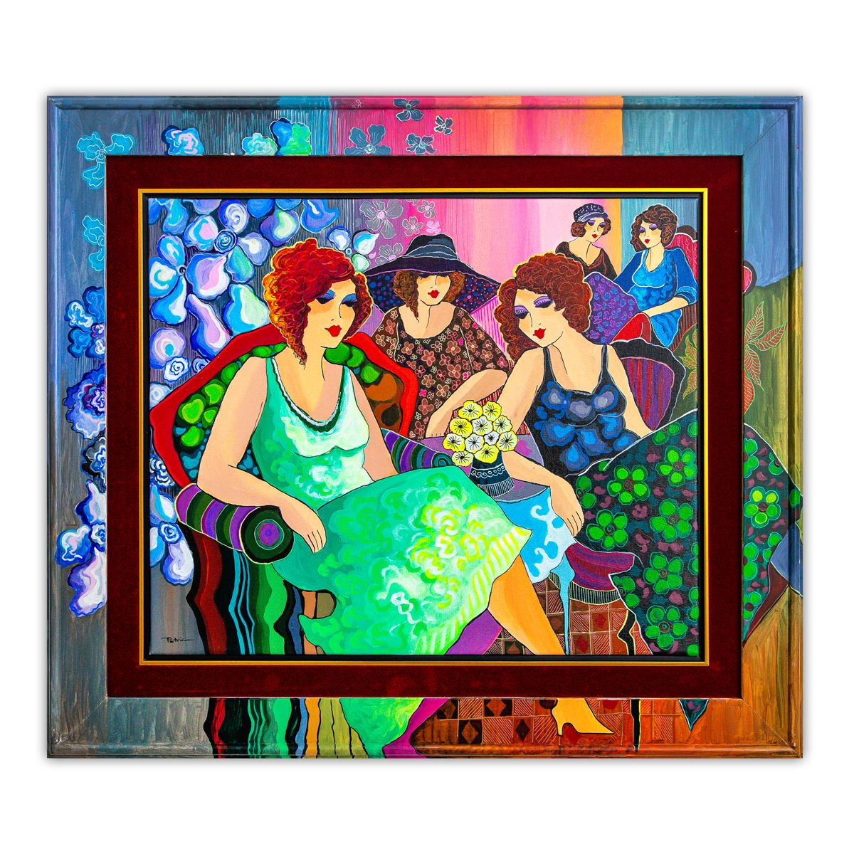 Patricia Govezensky- Original Acrylic with Hand Painted Frame "Rhythms of the Painted Night"