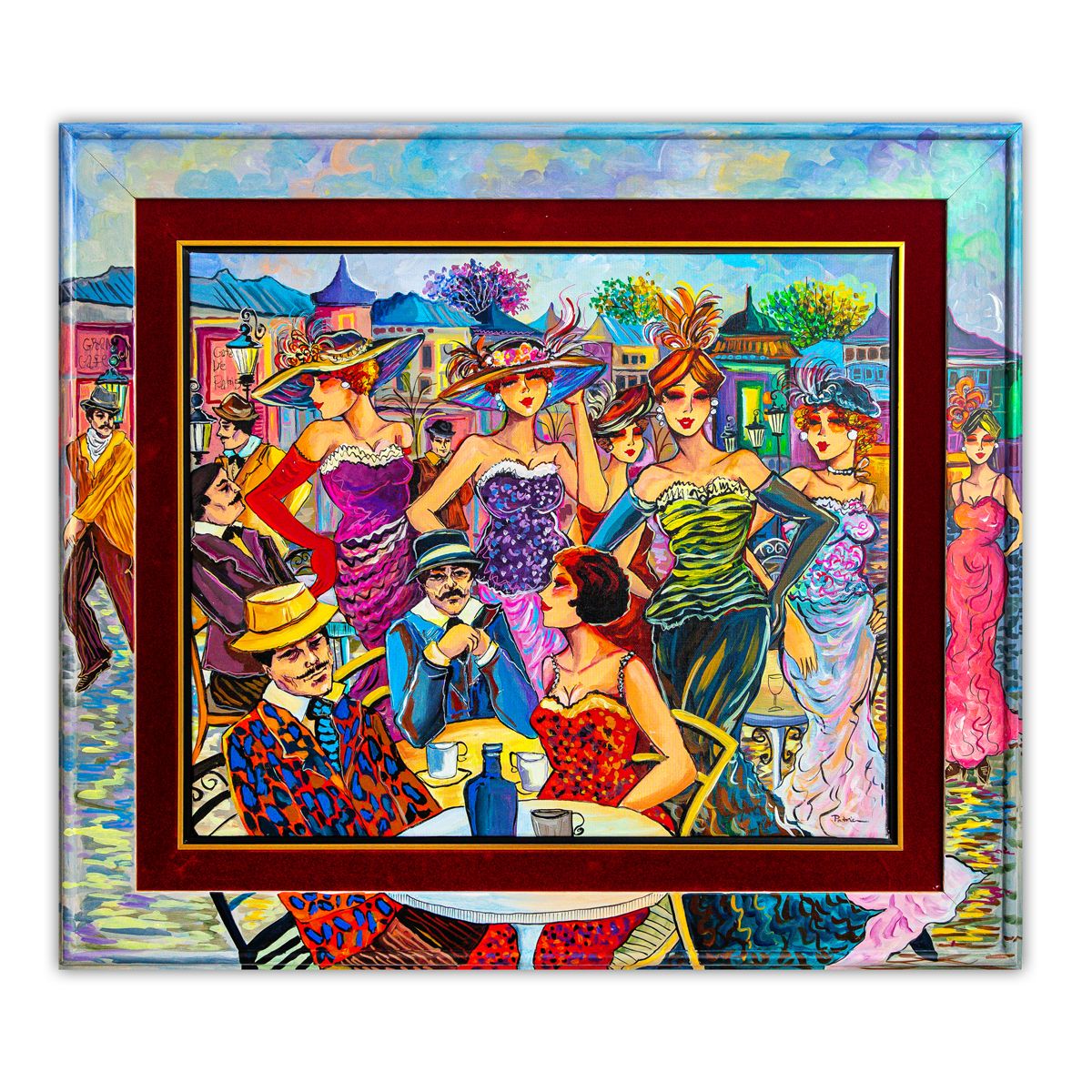Patricia Govezensky- Original Acrylic with Hand Painted Frame "Midnight Sonata of the Streets"