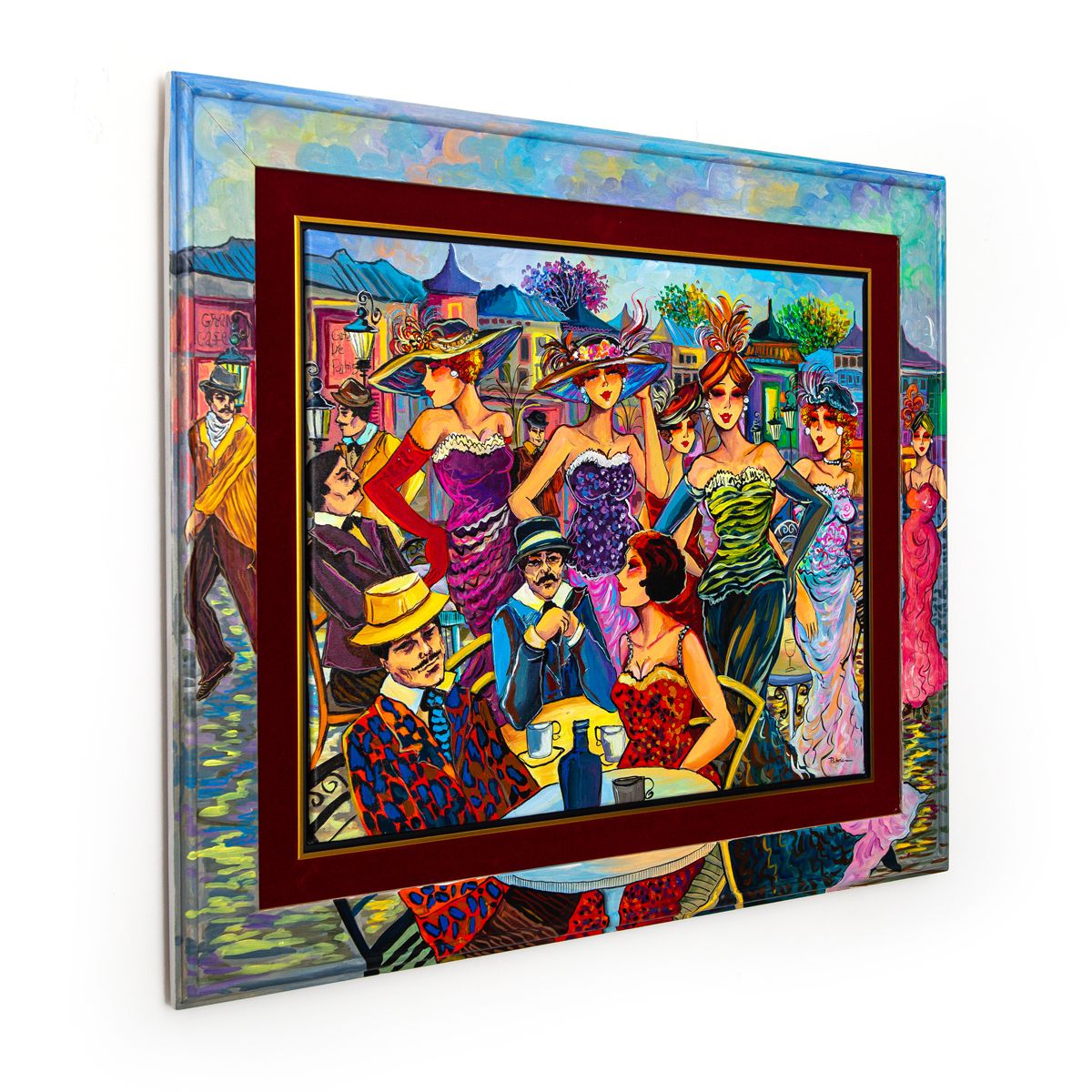 Patricia Govezensky- Original Acrylic with Hand Painted Frame "Midnight Sonata of the Streets"