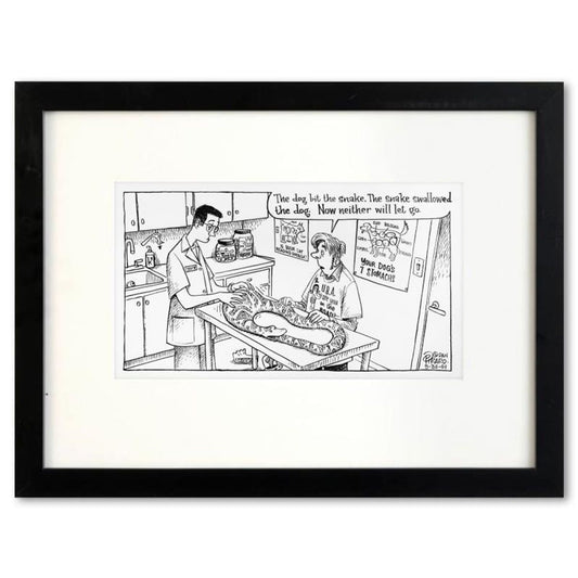 Bizarro, "Stubborn Pets" is a Framed Original Pen & Ink Drawing by Dan Piraro, Hand Signed with Letter of Authenticity.