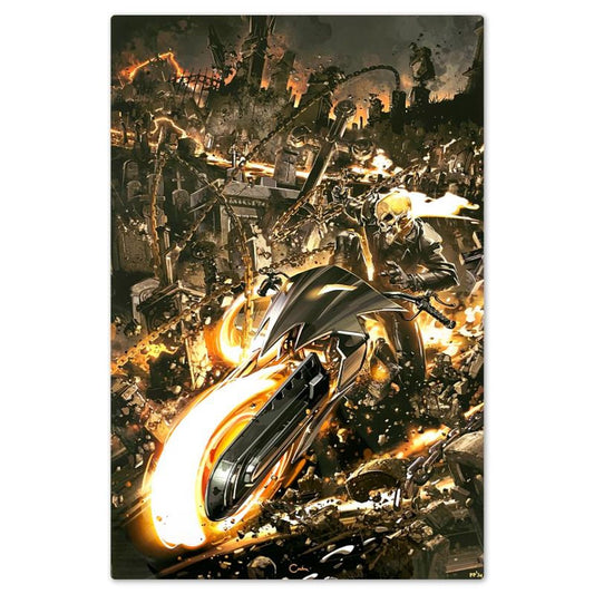 Marvel Comics & Clayton Crain, "Ghost Rider" Limited Edition on Aluminum, PP Numbered 1/4 and Signed with Letter of Authenticity.