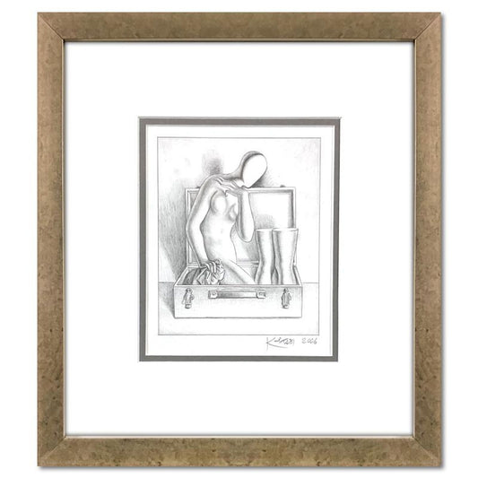 Mark Kostabi, "Psychic Baggage Claim" Framed Original Drawing on Paper, Hand Signed with Certificate of Authenticity