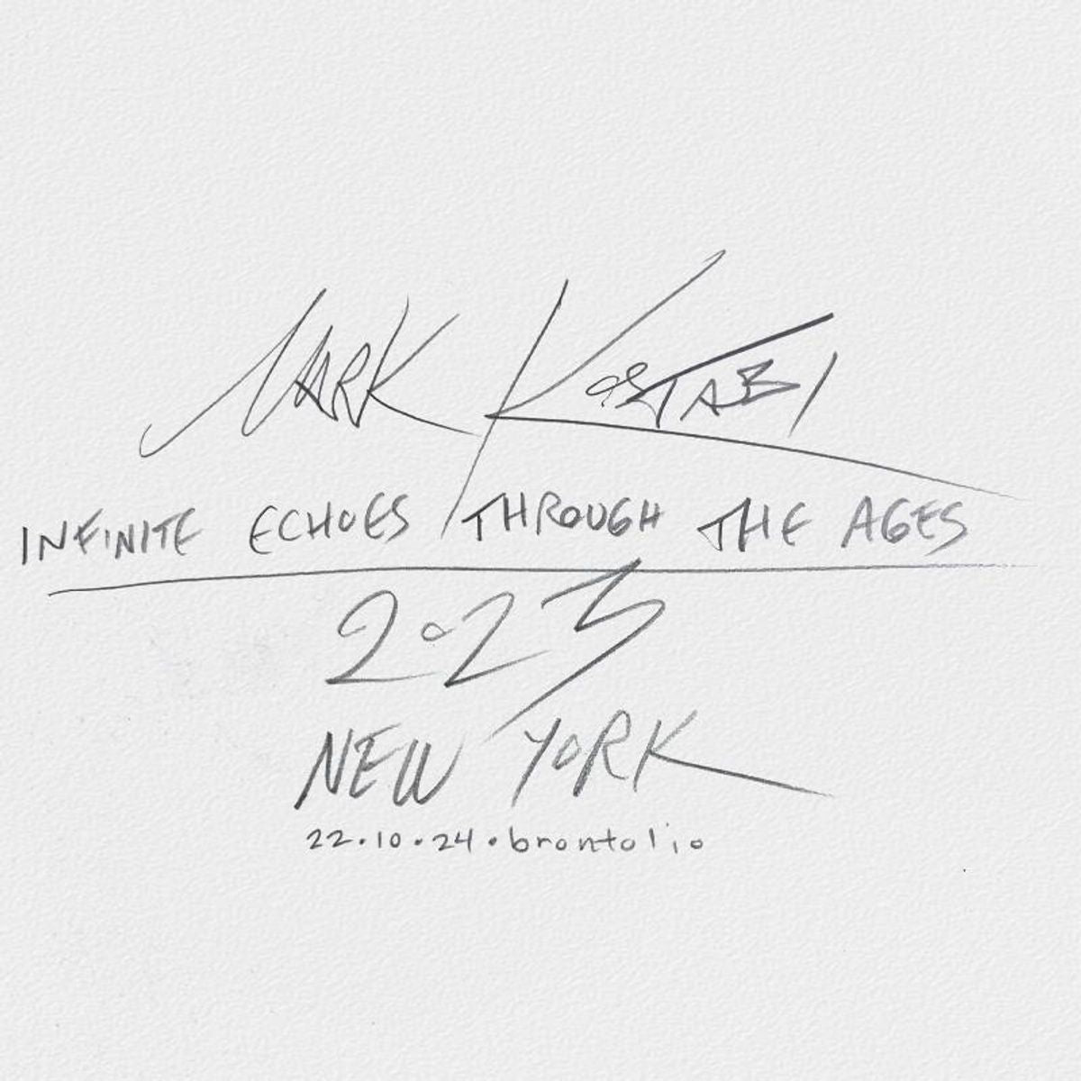 Mark Kostabi, "Infinite Echoes Through the Ages" Framed Original Drawing on Paper, Hand Signed with Certificate of Authenticity