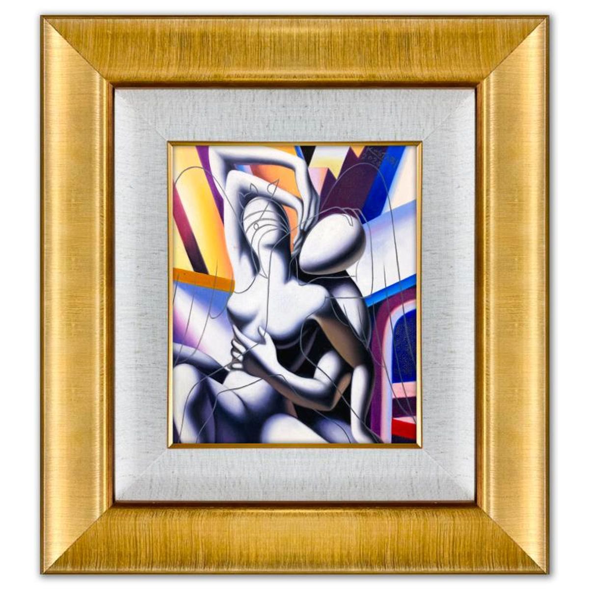 Mark Kostabi, "The Source Unveiled" Framed Original Oil Painting on Canvas, Hand Signed with a Certificate of Authenticity.