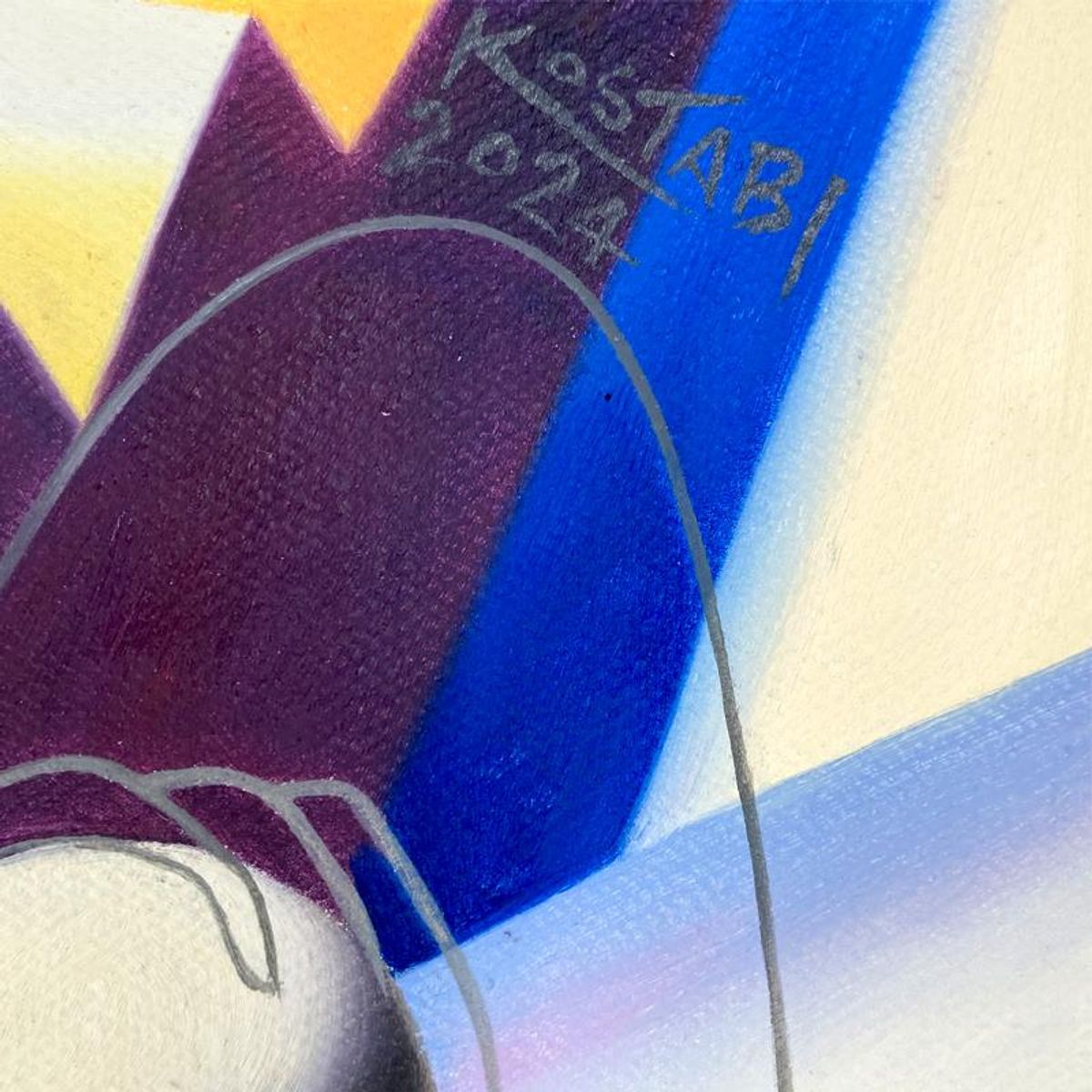 Mark Kostabi, "The Source Unveiled" Framed Original Oil Painting on Canvas, Hand Signed with a Certificate of Authenticity.