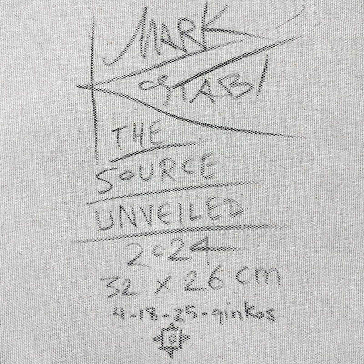 Mark Kostabi, "The Source Unveiled" Framed Original Oil Painting on Canvas, Hand Signed with a Certificate of Authenticity.