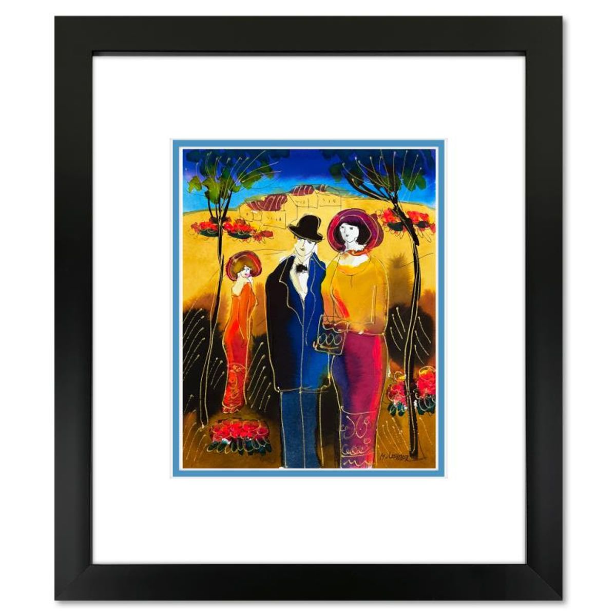 Moshe Leider, Framed Original Mixed Media Watercolor Painting, Hand Signed with Letter of Authenticity.