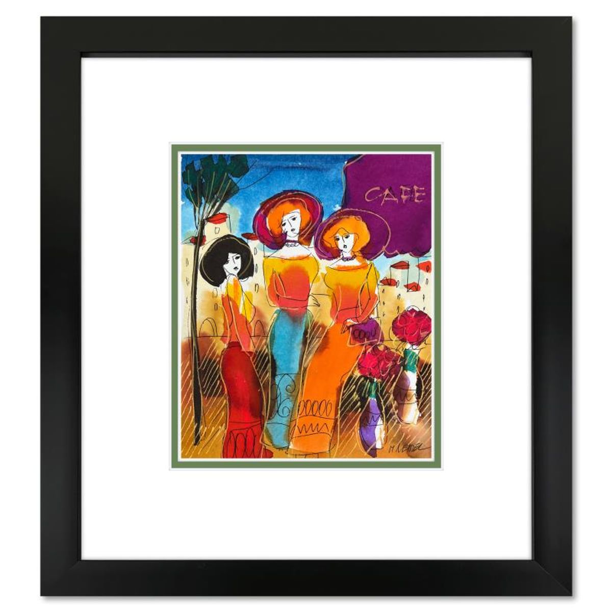 Moshe Leider, Framed Original Mixed Media Watercolor Painting, Hand Signed with Letter of Authenticity.