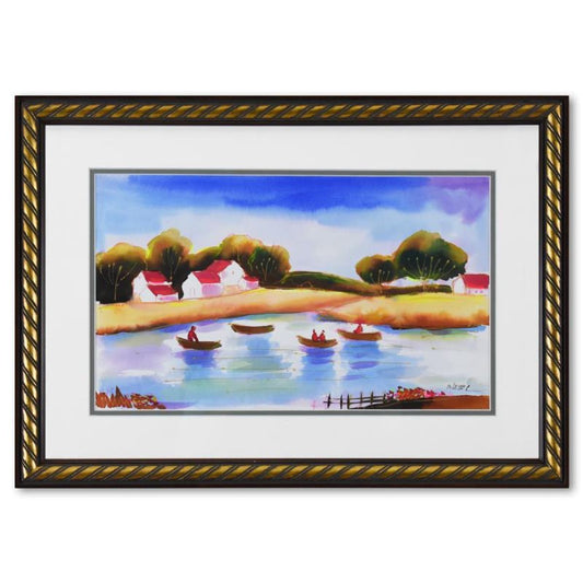 Moshe Leider, Framed Original Mixed Media Watercolor Painting, Hand Signed with Letter of Authenticity.