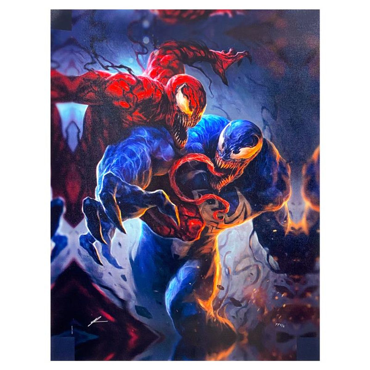 Marvel Comics & Richard Luong, "Venom vs Carnage" Limited Edition on Canvas, PP Numbered 3/4 and Signed with Letter of Authenticity.