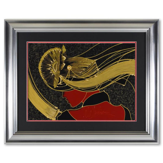 Martiros Manoukian, "Golden Grace" Framed Limited Edition Mixed Media Silkscreen, Numbered and Hand Signed with Letter of Authenticity.