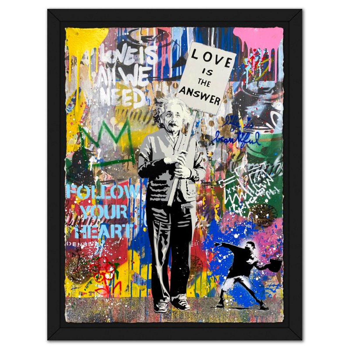 Mr Brainwash, "Einstein, 2023" Framed Mixed Media Original, Hand Signed with Certificate of Authenticity.