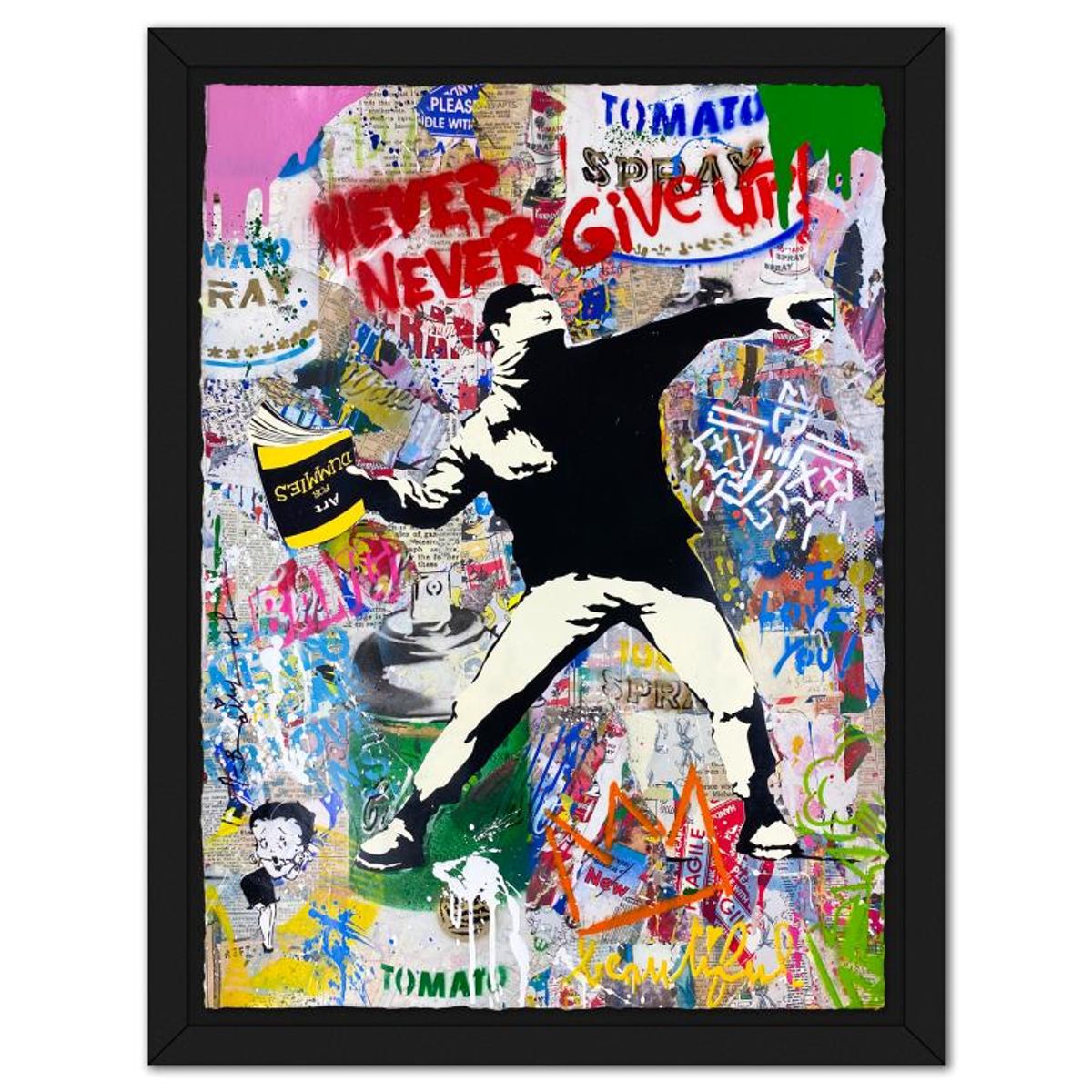 Mr Brainwash, "Banksy Thrower, 2023" Framed Mixed Media Original, Hand Signed with Certificate of Authenticity.