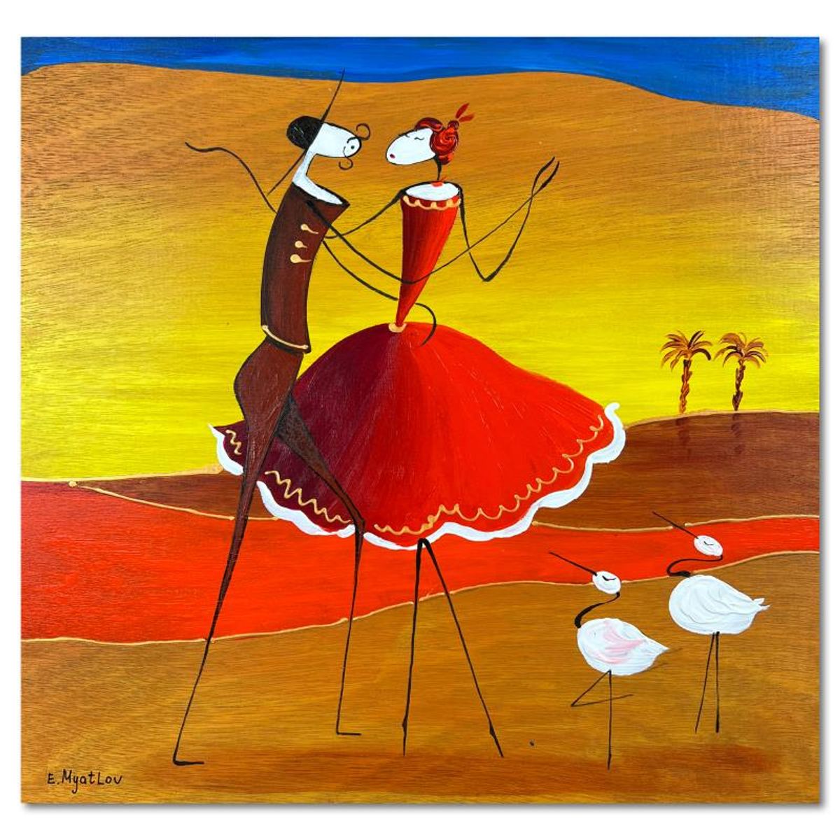 Ester Myatlov Hand Signed Original Painting on Wood Panel with Letter of Authenticity.