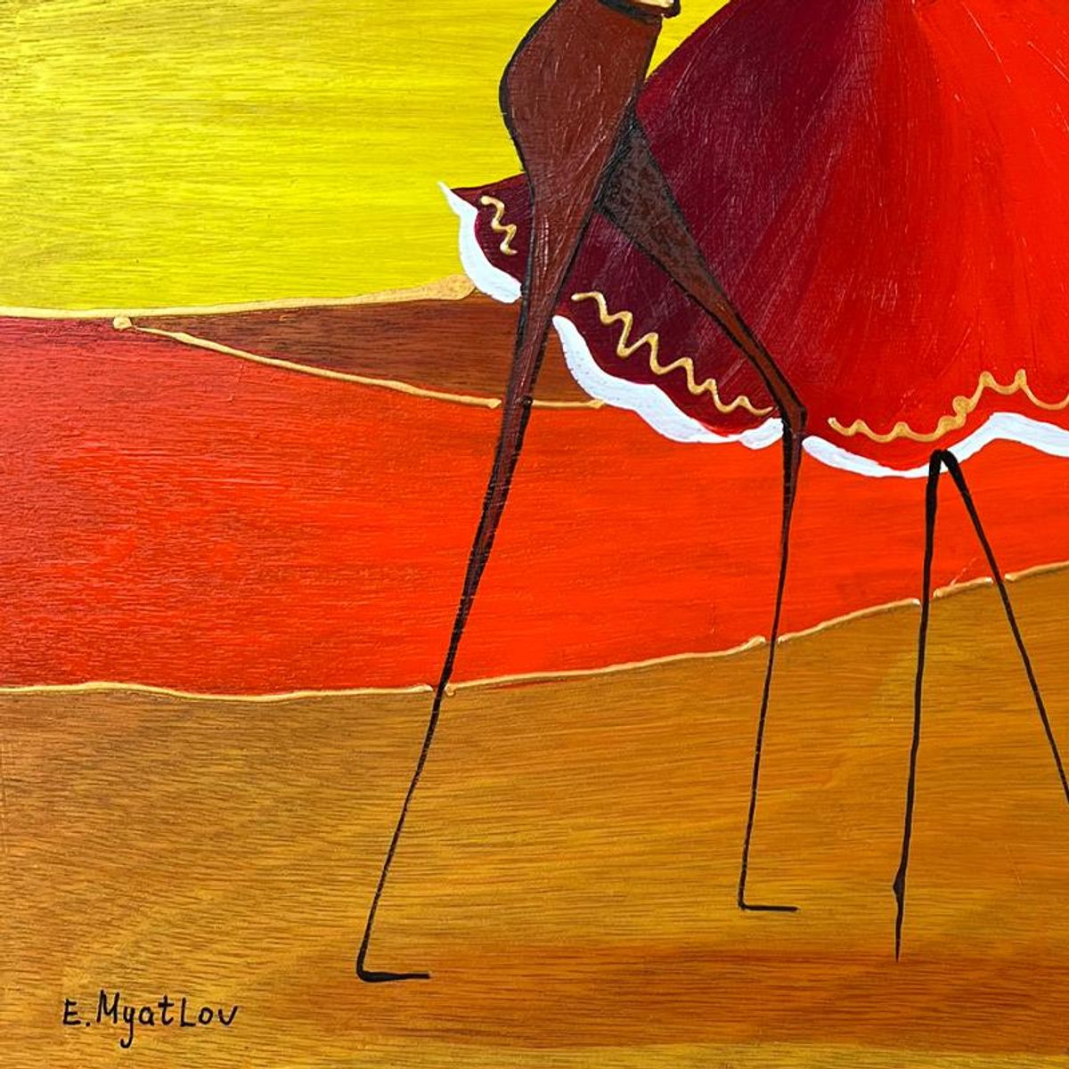 Ester Myatlov Hand Signed Original Painting on Wood Panel with Letter of Authenticity.