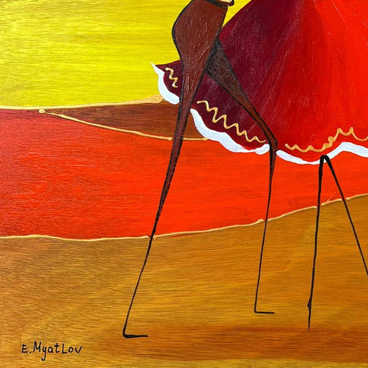 Ester Myatlov Hand Signed Original Painting on Wood Panel with Letter of Authenticity.