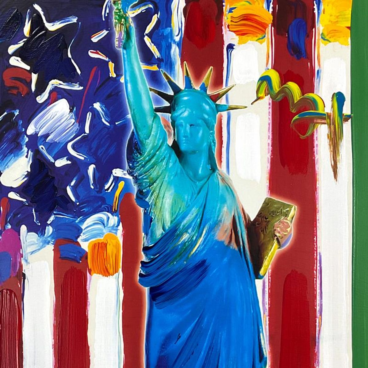 Peter Max, "United we Stand" Framed One-of-a-Kind Acrylic Mixed Media, Hand Signed with Registration Number Certifying Authenticity