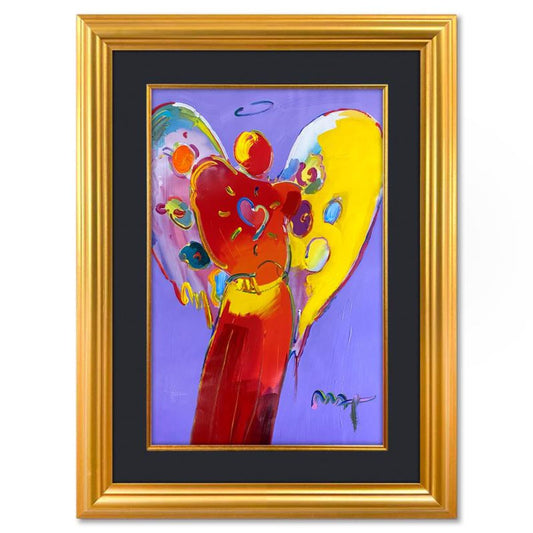 Peter Max, "Angel with Heart" Framed One-of-a-Kind Mixed Media, Hand Signed with Registration Number Certifying Authenticity.