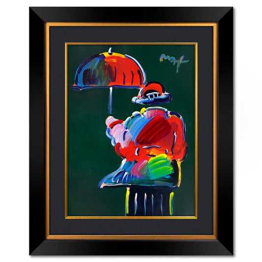 Peter Max, "Umbrella Man" Framed One-of-a-Kind Mixed Media, Hand Signed with Registration Number Certifying Authenticity.