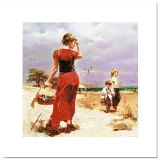 Pino (1939-2010) "Seaside Gathering" Limited Edition on Canvas, Numbered and Hand Signed with Certificate of Authenticity.