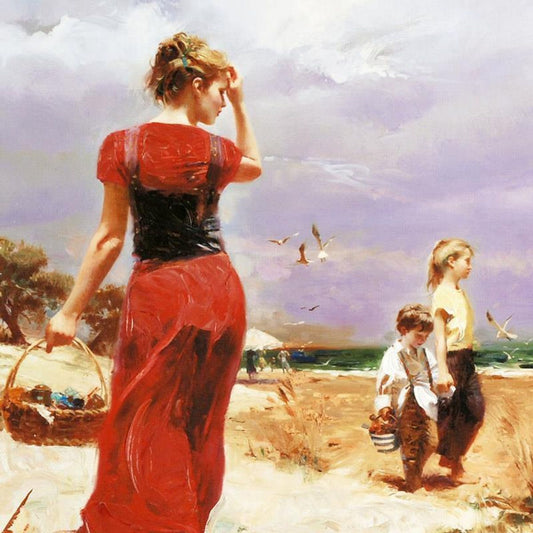 Pino (1939-2010) "Seaside Gathering" Limited Edition on Canvas, Numbered and Hand Signed with Certificate of Authenticity.