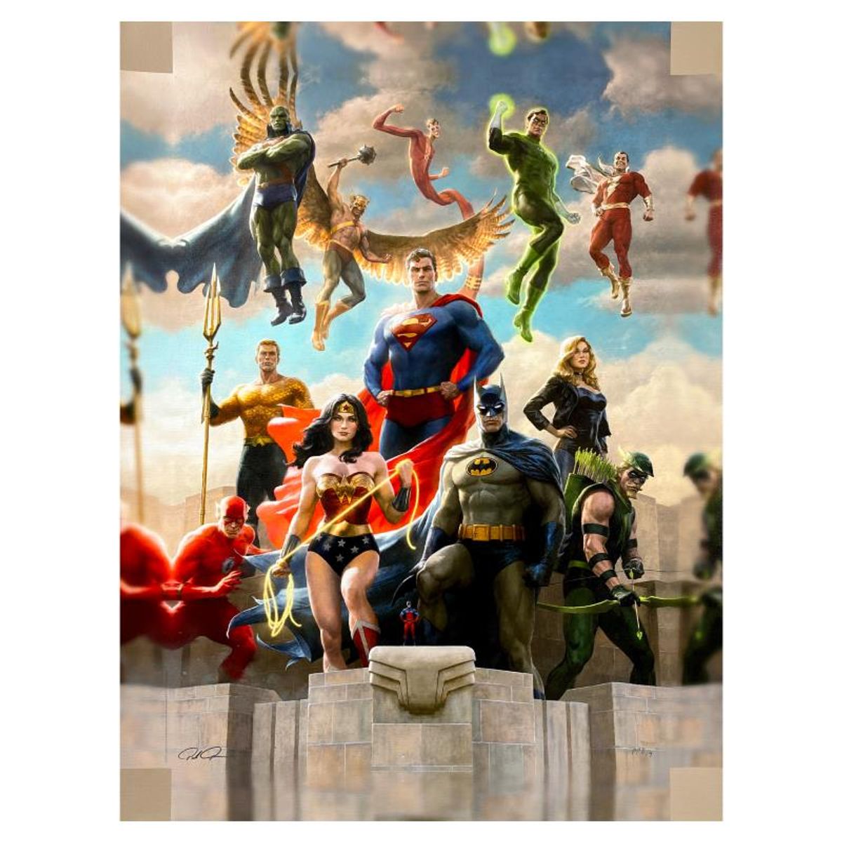 DC Comics & Paolo Rivera, "The Justice League: Classic Variant" Limited Edition on Canvas, PP Numbered 3/4 and Signed with Letter of Authenticity.