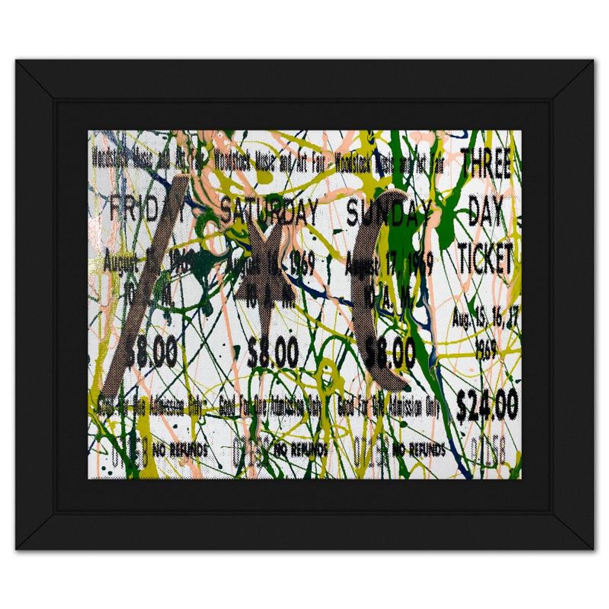 Steve Kaufman (1960-2010), "Woodstock Ticket" Framed Hand Embellished Limited Edition Silscreen, Numbered 10/50 Inverso and Hand Signed with Letter of Authenticity